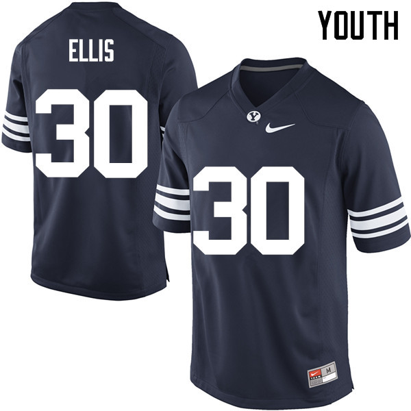 Youth #30 Keenan Ellis BYU Cougars College Football Jerseys Sale-Navy